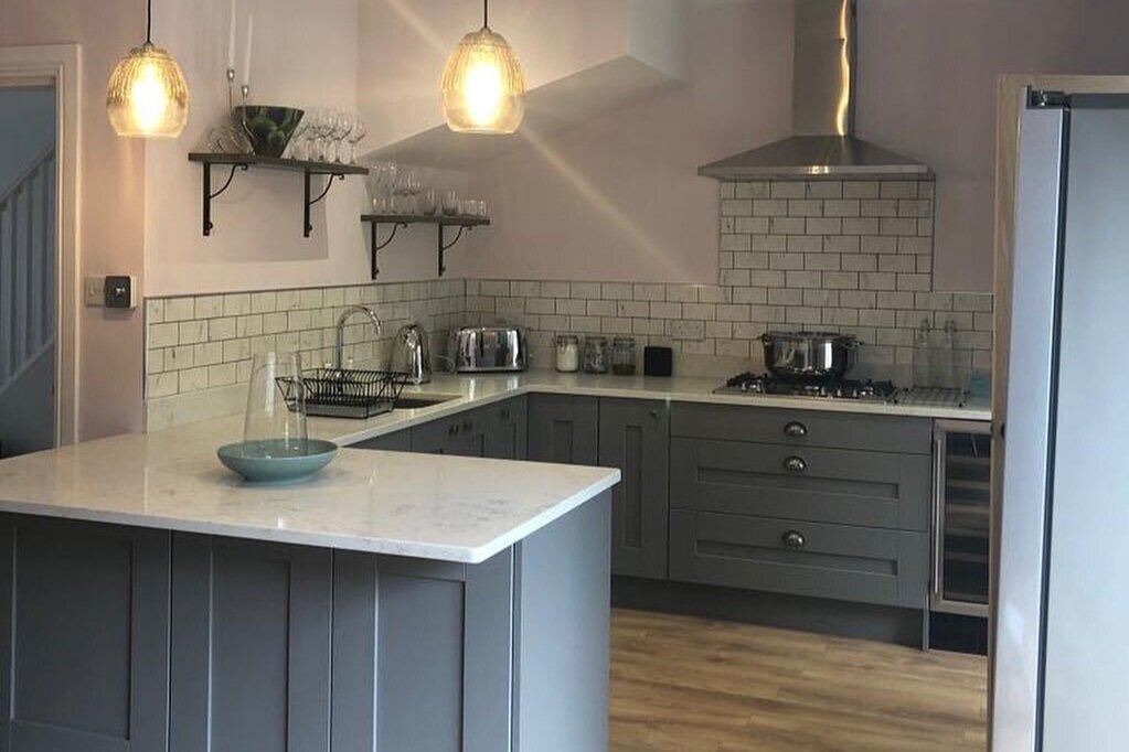 Period home kitchenBuckingham grey ash door with matching carcass and plinth with a stunning Granite worktop really is a stunning job